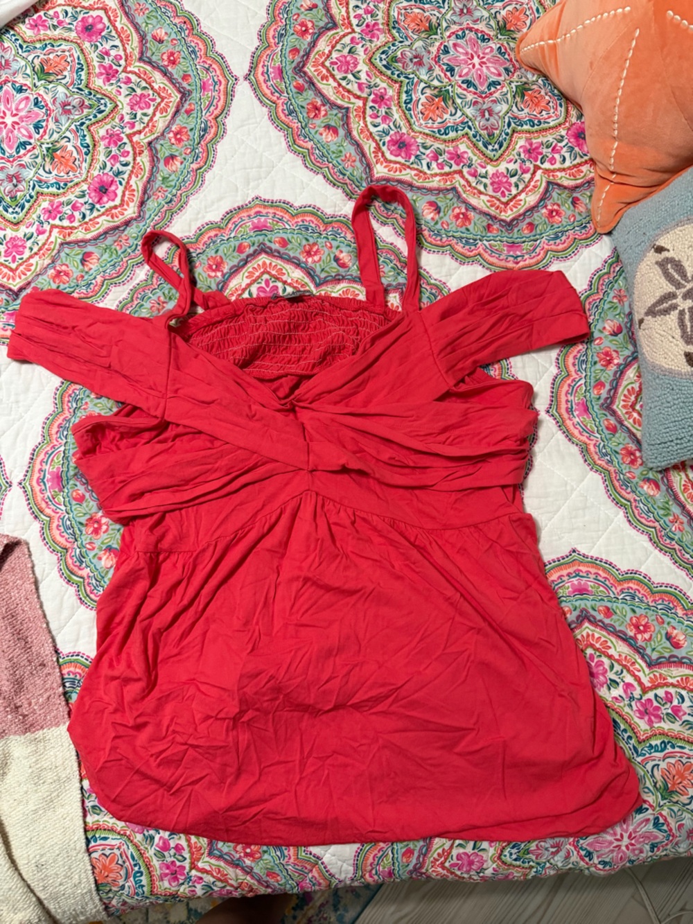 Jessica London Coral-Red Off-Shoulder Twist Camisole